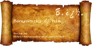 Benyovszky Áhim névjegykártya